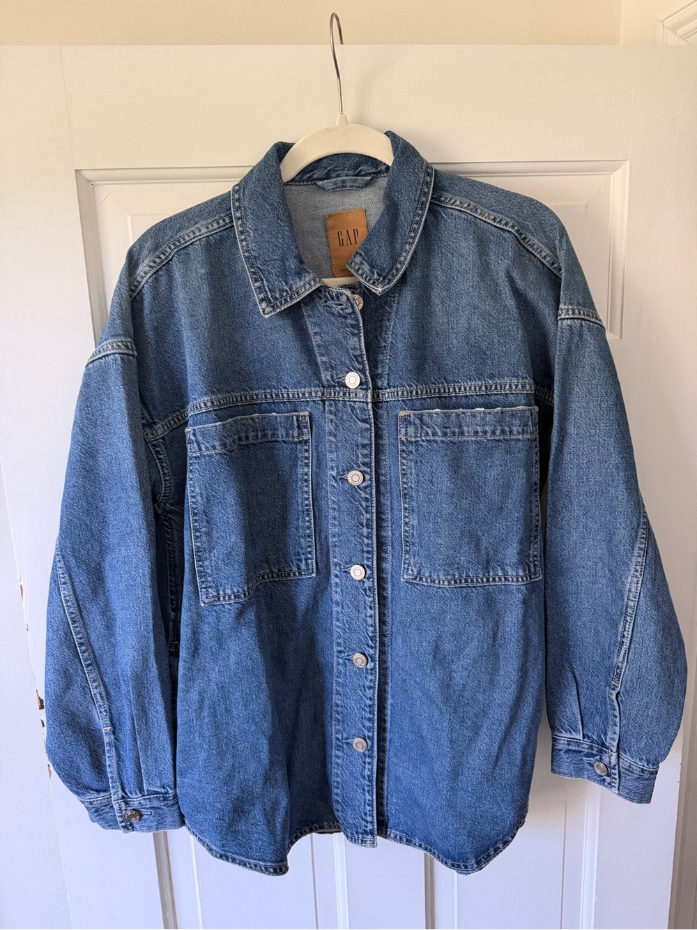 GAP Oversized Blue Denim Jacket with Front Patch Pockets